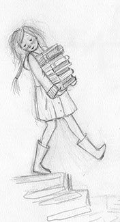 Child carrying books sketch