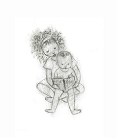 Reading to brother illustration